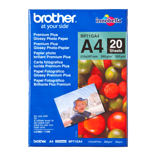 BROTHER glänzend Foto Papier weiss 260g/m2 A4 20 Blatt 1er-Pack
