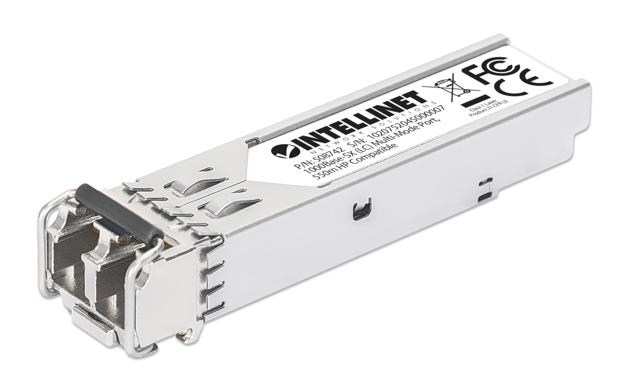 INTELLINET Gigabit SFP-Modul / Mini-GBIC Transceiver für LWL-Kabel 1000Base-SX LC Multimode-Port 550 m HPE-kompatibel silber